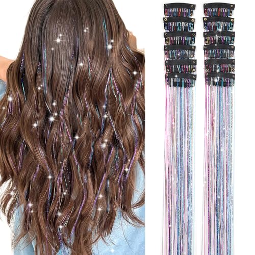 Hair Tinsel Clips 20 Inch Glitter Extensions Pack of 12