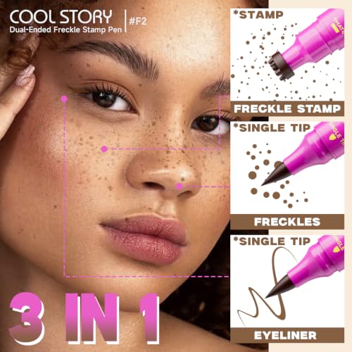 COOL STORY Freckle Stamp Pen 2-in-1 Waterproof Face Makeup Tool, Caramel Brown