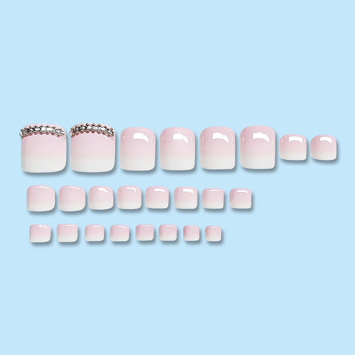 Short Press On Toenails Square Fake Toenails Pink White Gradient False Toe Nails With Rhinestone Designs Acrylic Toenails Press Ons Full Cover Glue On Toenails Stick On Toenails For Women