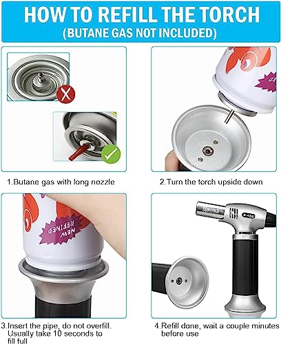 Sondiko Butane Torch S400, Refillable Kitchen Torch Lighter, Fit All Butane Tanks Blow Torch with Safety Lock and Adjustable Flame for Desserts, Creme Brulee, and Baking—Butane Gas Is Not Included