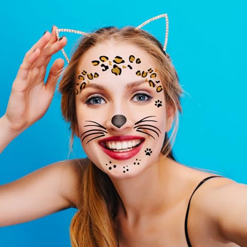 Leopard Face Temporary Tattoos, 7-Sheet Set