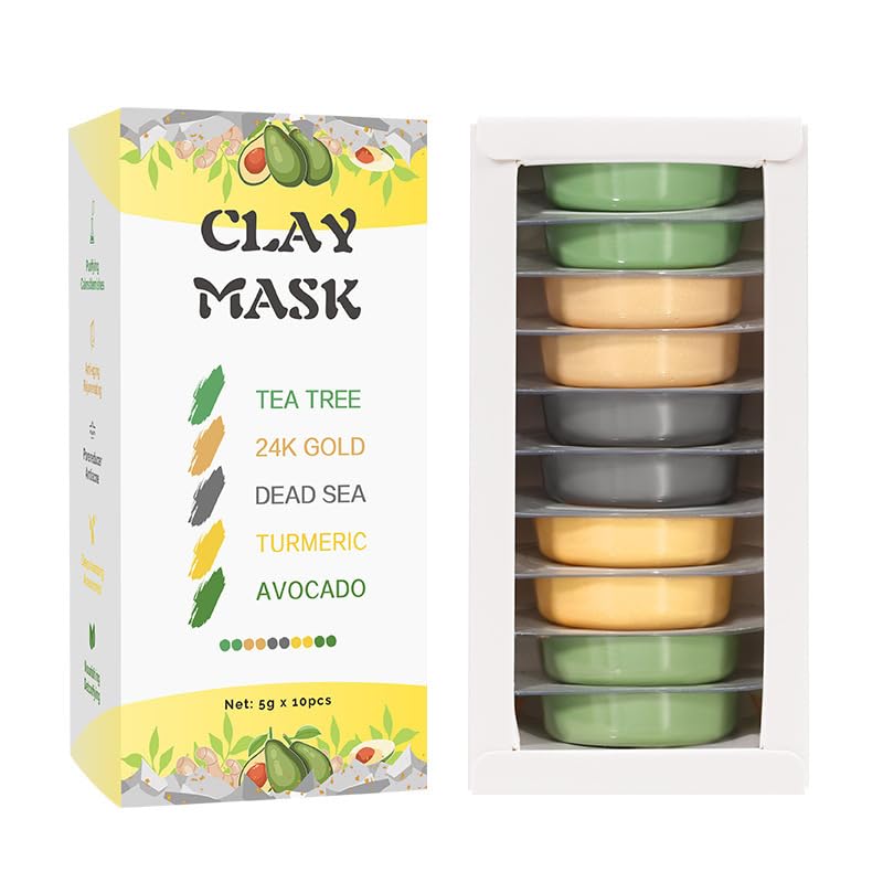 BERVEAL Organic Clay Mask Kit Private Label Turmeric Green Tea Pink Rose Face Mud Clay Mask Facial Mask For Acne Skin (SET 02)