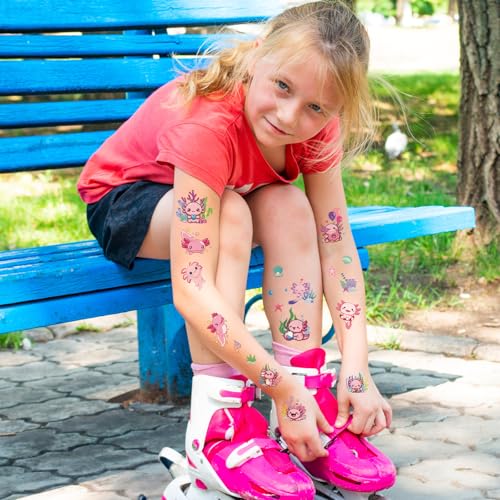 Axolotl Temporary Tattoos for Kids - 8 Sheets, 100+ Designs