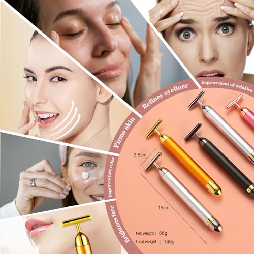 24K Gold Facial Massager T-Shape Tool for Face & Neck