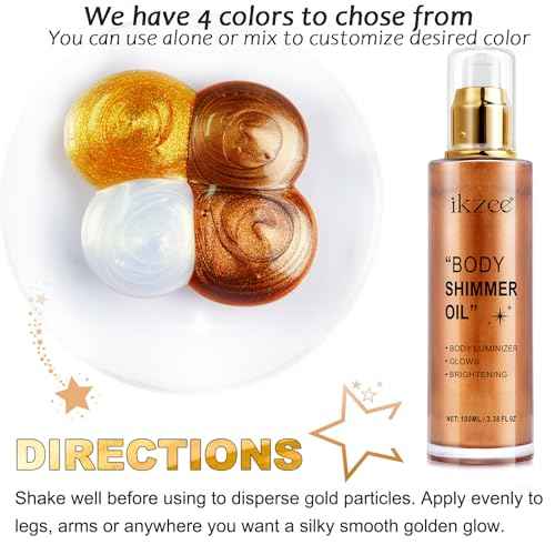 Body Shimmer Oil 100ml, Long Lasting Moisturizing Face & Body Luminizer, Waterproof Liquid Illuminator, Shimmer Glitter Oil Highlighter (#04 Golden Brown)