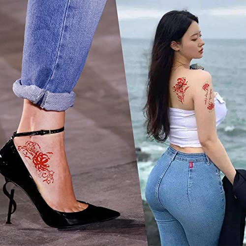 Lycoris Flower Temporary Tattoos for Women, 30 Sheets Waterproof