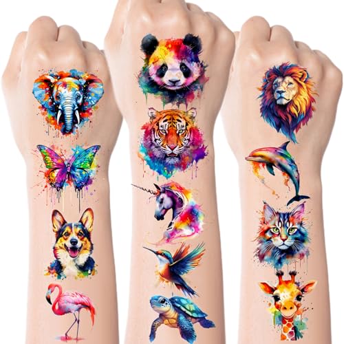 120 Watercolor Animal Temporary Tattoos for Kids
