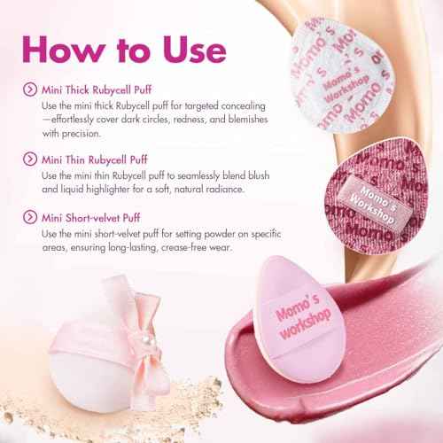 Mini Denim Makeup Sponge Set,Mini Makeup Blenders Sponge for Concealer/Blush/Highlighter, Perfect for Detail Work & Travel,4pcs Pink Mini Concealer Puffs with Travel Pouch