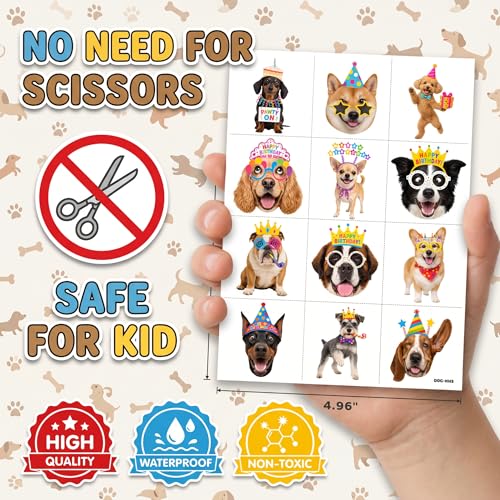 96 PCS Dog Temporary Tattoos for Kids | Waterproof Puppy Party Favors