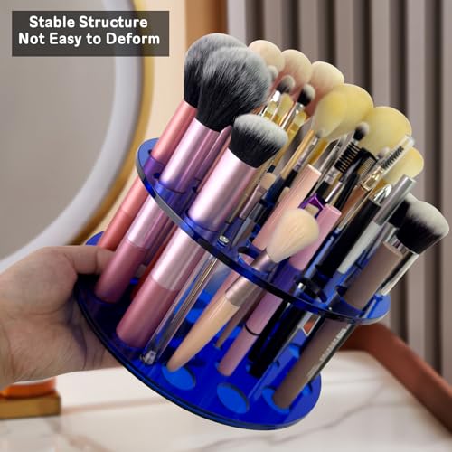 Makeup Brush Holder Organizer for Vanity Acrylic Make Up Brush Drying Rack Storage for Travel Cosmetic Brushes Display Stand with 42 Slots, Klein Blue