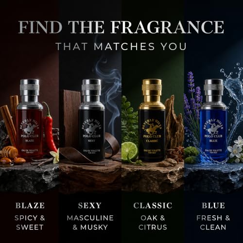 Beverly Hills Polo Club Men's Fragrance Gift Set - 4 Eau de Toilette Cologne Bottles