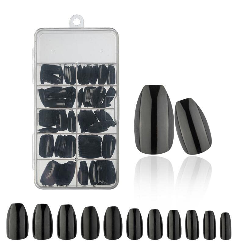 LoveOurHome 240pc Coffin Press on Nails Short Fake Nail Colored Medium Length Ballerina Press False Nails Gel Glossy Artificial Fingernails Full Cover Acrylic Tips with Glue Adhesive Tabs