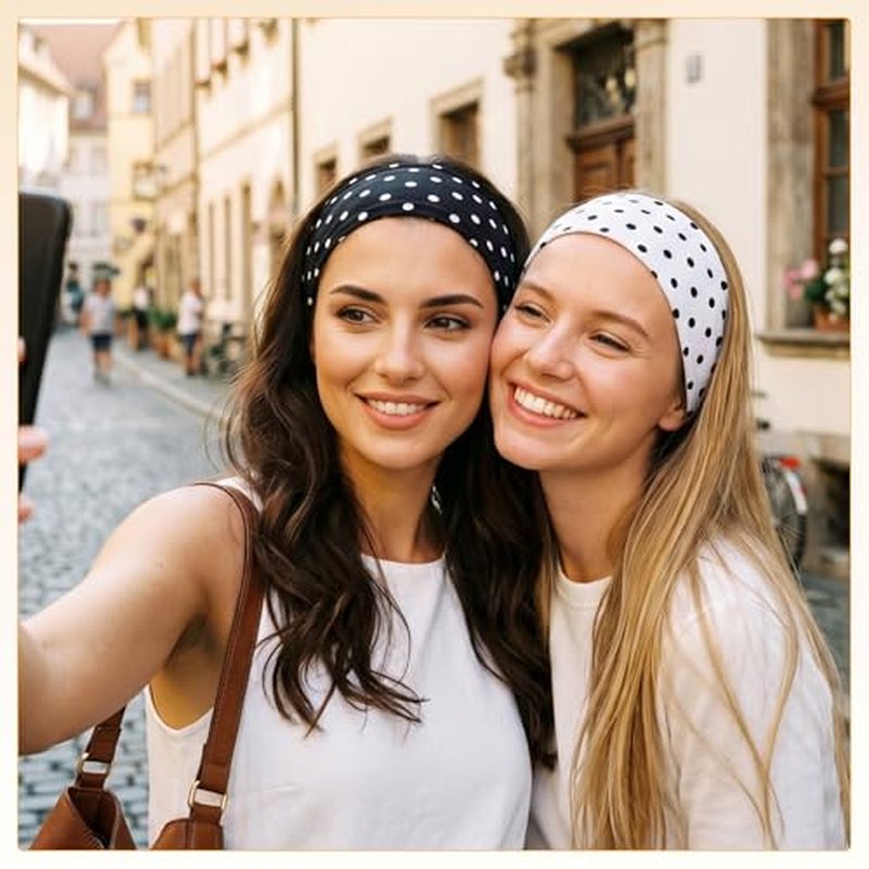 6-Pack Elastic Polka Dot Headbands for Women – Non-Slip