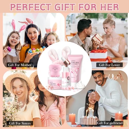 Sakura Skincare Set for Teen Girls - 5pc Travel Kit with Cleanser & Headband