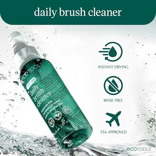 EcoTools Daily Makeup Brush Cleanser Spray, Quick Drying, Fragrance Free & Dermatologist Tested, Travel Size, TSA Approved, Cruelty-Free & Vegan 3 fl oz./89 ml. Bottle