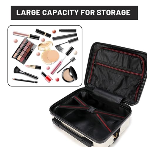 15 Inch Portable Hard Shell Makeup Case, Mini Cosmetic Travel Luggage Case with Shoulder Strap, Small Travel Suitcase Train Case with Toiletry Bag, ABS Material, White
