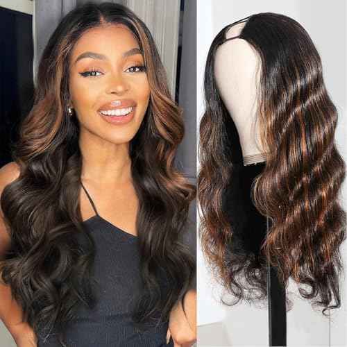 V Part Wig Human Hair Body Wave 100% Real Human Hair Upgrade U Part Human Hair Wig 180% Density Beginner Friendly 1B/30 (16 inch)
