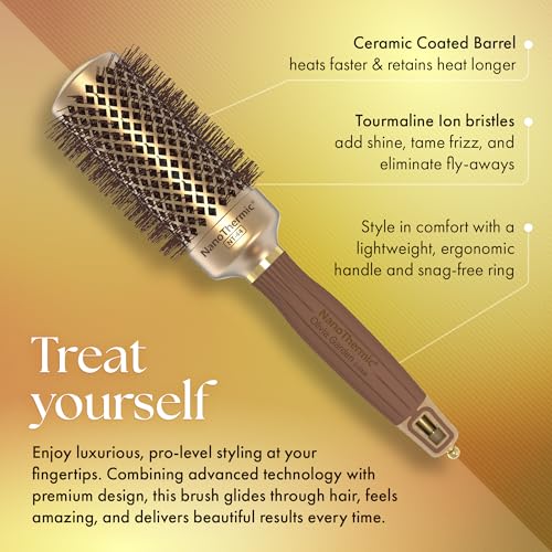 Olivia Garden NanoThermic 50th Anniversary Ceramic + Ion Round Thermal Hair Brush - Not Electrical - Professional Blowout Brush for Normal to Thick Hair