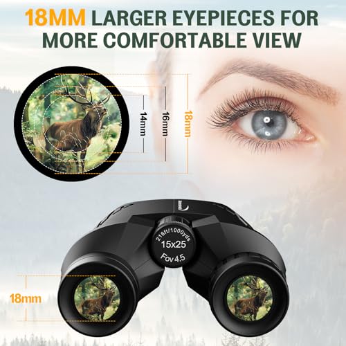 Aurosports 15x25 Compact Binoculars for Adult Kids - High Power Binoculars for Bird Watching - Easy Focus Small Binocular with Low Light Vision for Travel, Camping, Concert, Hiking