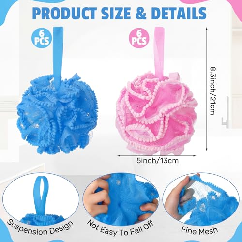 Duraaamo 12 Pcs Bath Loofah Sponge, Baby Shower Exfoliating Body Scrubber 50g Bath Shower Loofah Sponge Pouf Puff Mesh Pouf Balls Soft Quick-Dry Cleanse Skin Accessories for Women Men