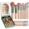 BS-MALL Travel Makeup Brush Set ? 14 Pcs Foundation Powder Concealers Eye Shadows with LED Light Mirror, Green