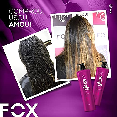 Fox Gloss Brazilian Keratin Treatment 2L | Progressive Brush | Straightening & Smoothing System | Volume Reducer | 100% Straight Hair | Frizz Free