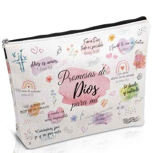 Regalos Cristianos Para Mujer - Spanish Bible Verse Makeup Bag, Inspirational Christian Cosmetic Bag with Zipper, Faith Religious Gifts for Women Pastor Wife Prayer Birthday Christmas Gift