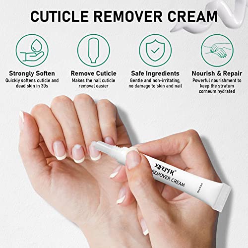 XIFEPFR Cuticle Remover Kit, Cuticle Remover Cream, Cuticle Trimmer, Cuticle Pusher, Cuticle Nipper, Professional Cuticle Remover Tools Set, Stainless Steel Manicure Tools with 15ml Cuticle Softener