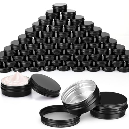 Moxweyeni 150 Pack 0.5 oz Tin Jars, 15ml Metal Tin Cans, 1/2 Ounce Aluminum Tins Containers with Screw Lids, Small Round Metal Tins for Salve, Balms, Toiletries, Creams, Samples (Black)