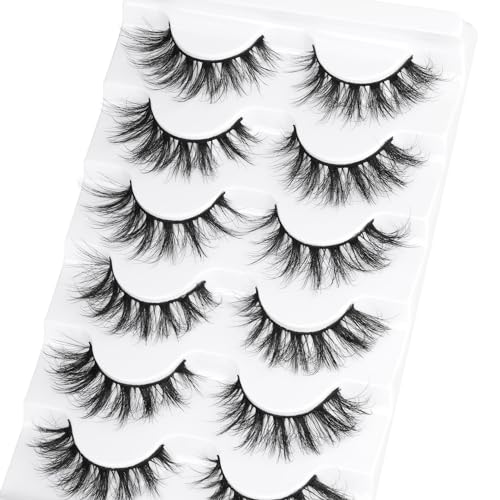 Natural Lashes Wispy Eyelashes Cat Eye False Eyelashes Strip 3D Fake Eyelashes 17MM Fluffy Faux Mink Lashes 6 Pairs