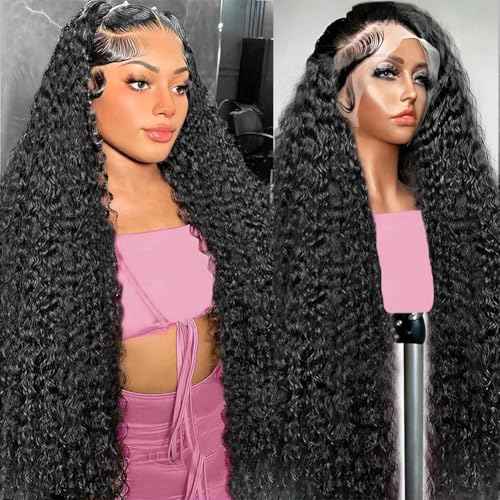 250% Density HD Lace Front Wigs Human Hair 13x6 Deep Wave Lace Front Wigs 28inch Bleached Knots Pre Plucked Curly Wig for Women 100% Human Hair Natural Color