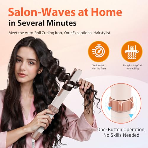 QUICO 1.25in Automatic Curling Iron - 15s Heat, Dual-Voltage Salon Waves
