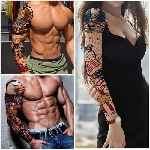 6-Pack Large Patriotic Full Arm Temporary Tattoos