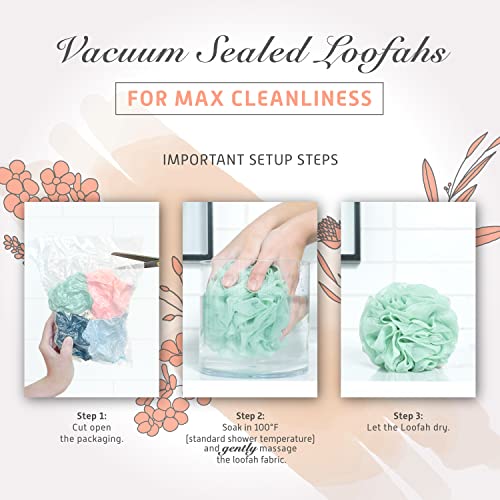 Spongentle Shower Loofah 4 Pack - 60g Soft Mesh Exfoliating Bath Sponge