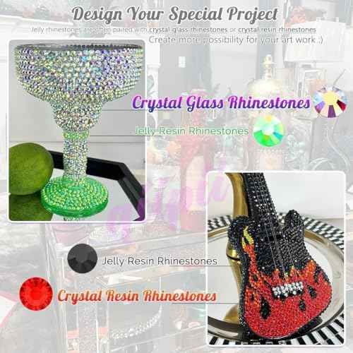 Champagne Gold Crystal Resin Rhinestones w B7000 Jewelry Glue for Bedazzling Crafting 3mm-6mm Flatback Stones Diamonds Crystals Gems Charms for Nails Face Eyes Makeup Tumblers Bottles Crafts