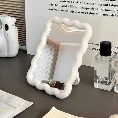 Wave Shaped Makeup Mirror Portable Folding Travel 6.7x5.3"