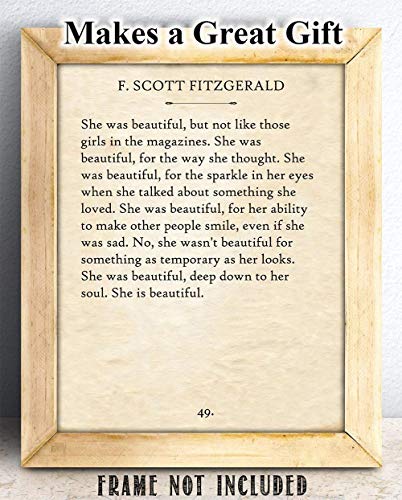 F. Scott Fitzgerald - She Was Beautiful - 11x14 Unframed Quote Book Page Print - Great Gift Under $15 for Husband, Wife, Boyfriend or Girlfriend?