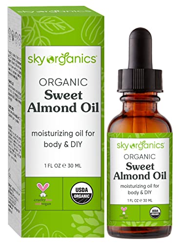 Sky Organics Organic Sweet Almond Oil, Soft & Soothe Body Oil for Skin Soothing, Moisture and Softness, For Rough, Dry & Sensitive Skin, 100% Pure Hexane-Free Vegan & Cruelty Free Body Care, 1 fl. Oz