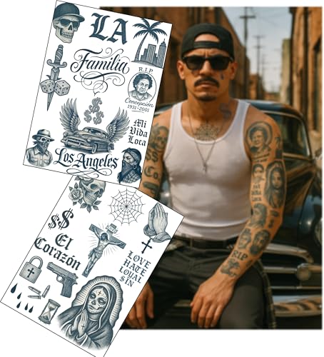 Cholo LA Gangster Fake Tattoos – 2 A4 Sheets