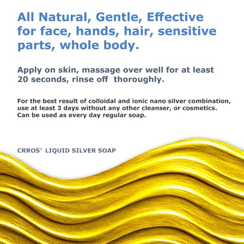 colloidal silver soap natural glycerin soap liquid skin cleanser for hands face body wash extra strenght sulfate SLS SLES parabens phthalates free soft fresh scent nanosilver gel with pump Made in USA