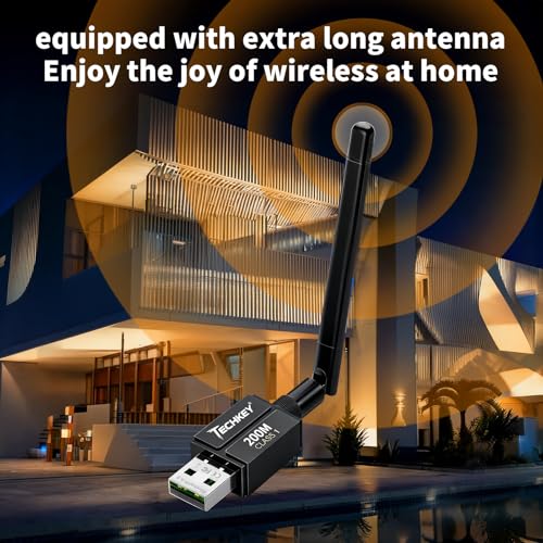 Techkey USB Bluetooth 6.0 Adapter Black - Long Range 600ft Wireless Dongle for PC & Laptop