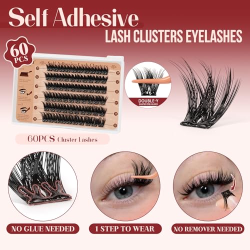 Higu clace Self Adhesive Eyelashes Volume Pre Glued lash clusters kit Mix 10-16mm, Preglued Eyelash No Glue Needed Easy to Use, DIY Eyelash clusters(AD11)