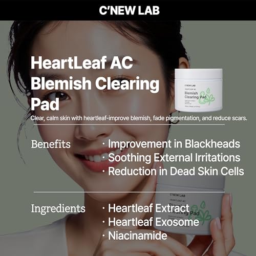 C¡¯NEW LAB Heartleaf AC Blemish Clearing Pad (70 pads) | Blackhead & Exfoliating Facial Pads for Smooth Skin | Heartleaf Extract, Heartleaf Exosome, Allantoin, PHA, Korean Skin Care