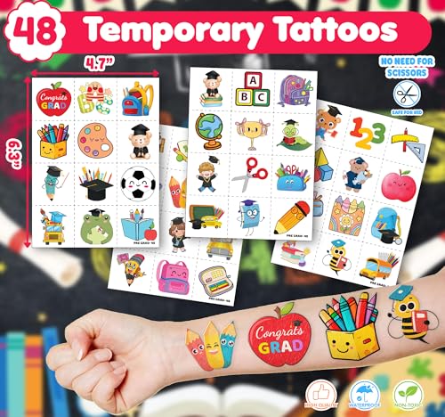 72 Pc Kindergarten Graduation Party Favors - Tattoos & Slap Bracelets