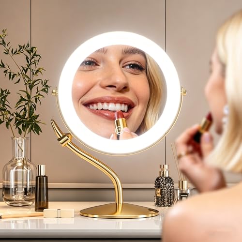 DEXHOM 8" Lighted Makeup Mirror with 1X/10X Magnification & LED Lights