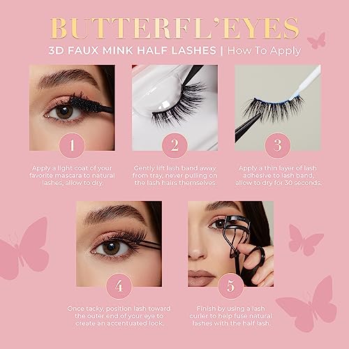 Lilly Lashes Butterfl'eyes Faux Mink Lashes, Half Lashes Natural Look & Feel, False & Reusable Eyelashes 20x, No Trimming + Easy to Apply, Round Style, Lash Glue not Included, 13mm (Sassy)