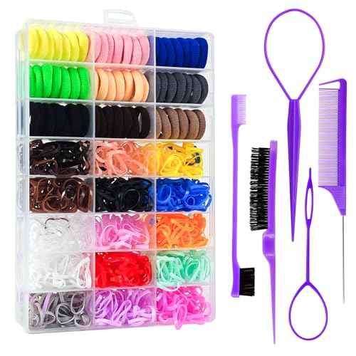 Toddlers Hair Accessories Set for Girls - Colorful Small Rubber Bands,No Damage Elastic Hair Ties and Topsy Tail Tools