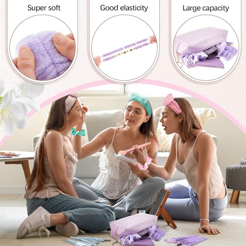 Zeyune 54 Pcs Gifts Sets Bulk for Tween Teen Women Preppy Party Favors Set Preppy Makeup Bag Hair Pin Scrunchies Headbands Bracelets Trendy Stuff Gift for Women Friend Birthday Present(Classic Color)