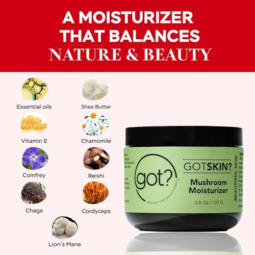 Got? Mushroom Face Moisturizer with Reishi, Chaga, Cordyceps & Lion¡¯s Mane, Shea Butter + Vitamin E, Fast Absorbing Cream for Men & Women, 3.8 oz