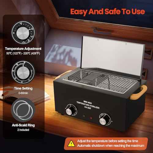 High Temperature Metal Tool Cleaner Machine, 2L Dry Heat Cleaning Box with Temperature & Time Setting, Cleaning Cabinet with Handle, for Beauty Salon, Barber Shop, Lab, Dental, Home, Restaurant, Black